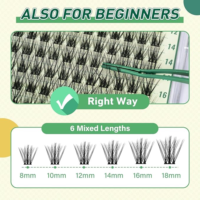 DIY Lash Extension Kit KEYYOU 144pcs Lash Clusters Eyelash Extension Kit with Mascara Brush Bond and Seal Lash Glue Remover Lash Applicators Lash Brush for DIY Lash Extensions (Y08 Kit)