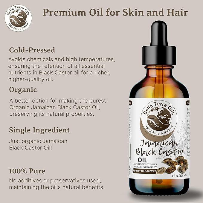 Bella Terra Oils - Black Castor Oil 16oz - A Symphony of Nutrients, Unveiling the Secret of Luxuriant Skin