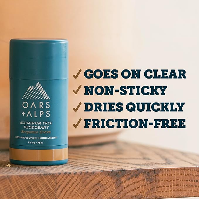 Oars + Alps Deodorant for Men & Women, Aluminum Free Deodorant for Men, Dermatologist Tested, Clean Ingredients, Non Toxic, Vegan, Long Lasting, Odor Protection, Bergamot Grove, 1pk, 2.6oz
