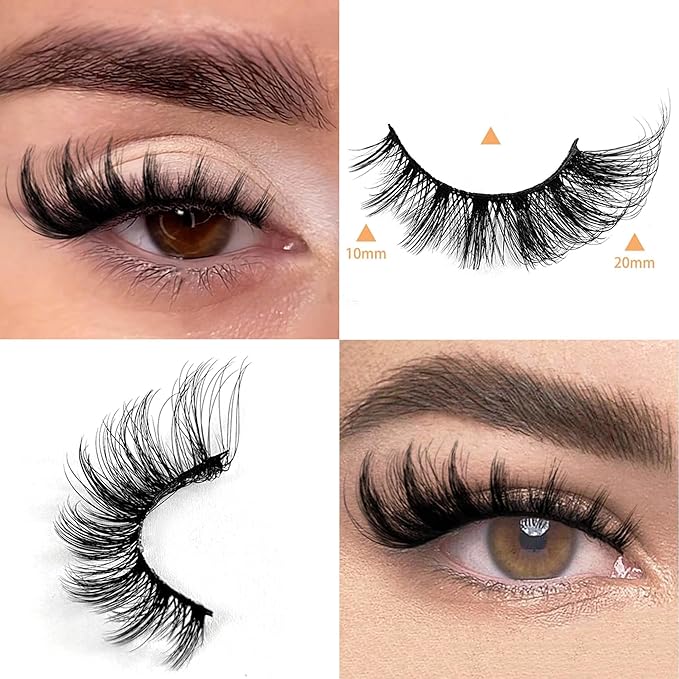 Cat Eye Lash Manga False Eyelashes Strip Lashes Wispy Fake Eyelash Volume Thick 18mm Long Mink Fluffy Fox Eyelashes Natural Look Spikes Anime Lashes 12 Pairs Pack