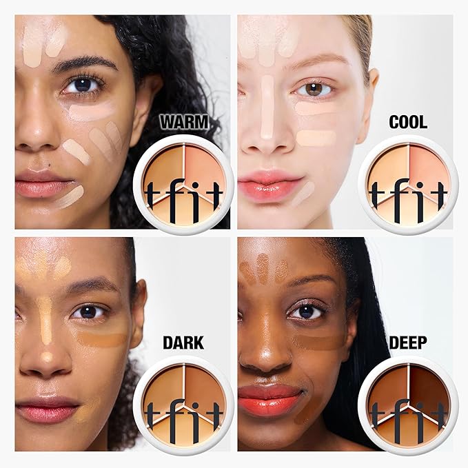 TFIT Multi-Use Pot Concealer - Triple Palette | High-Pigmented, Full Coverage & Crease-Proof | Korean Concealer for Dark Circles, Redness & Blemishes (B01 Corrector, 0.52 Oz)