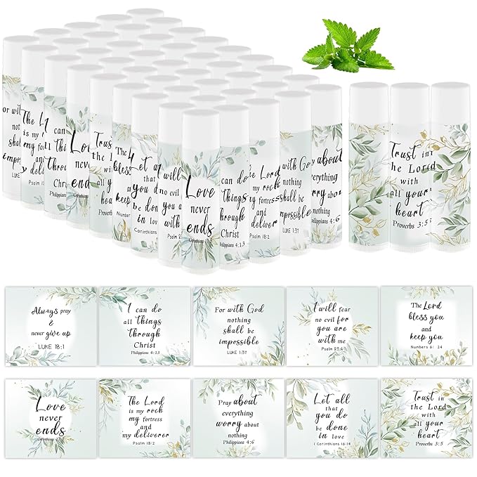 50 Pcs Bible Verse Lip Balm Bulk Christian Gifts for Women Faith Religious Inspirational Party Favors Catholic Group Moisturizing Lip Care, Appreciation for Friend Teacher Worker Employee