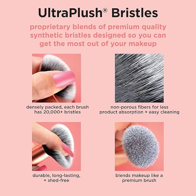 Real Techniques Blend, Set + Stash 5 Piece Holiday Makeup Brush Set with Storage Tin, Face & Eye Brushes for Foundation, Powder, Brows & Eyeshadow, Gift for Her, Cruelty-Free & Vegan