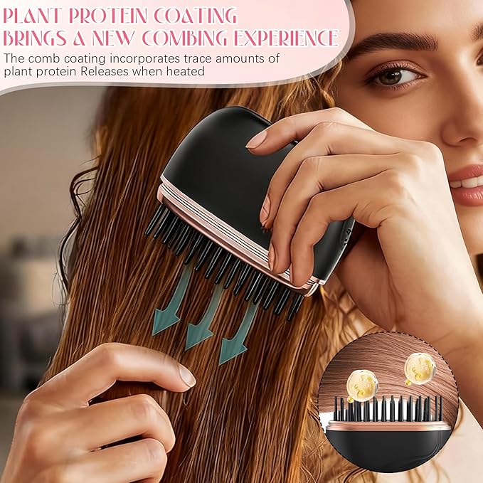 Mini Hair Straightener, Rechargeable Wireless Portable Hair Straightener Brush, 3-Speed Temperature Control, Anti Scald Shell, Lightweight & Portable for Travel (Black)