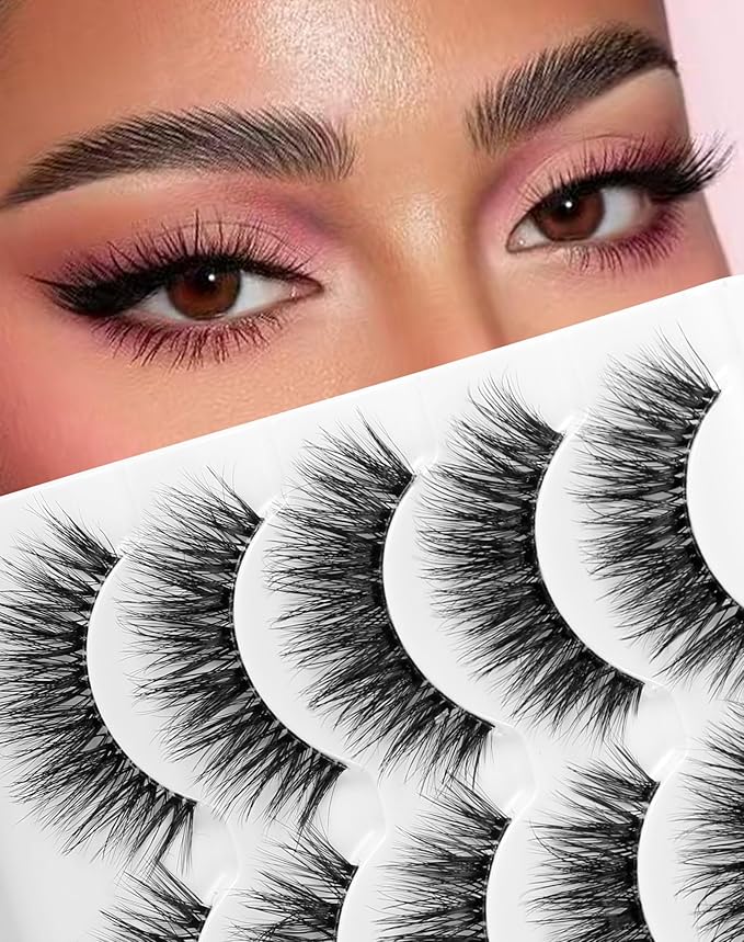 Lashes Eyelashes Lashes Wispy False Eyelashes Natural Eyelashes Mink Lashes 5 Pairs Frihappy Lashes DW8, with a pair of Half Lashes as Gift