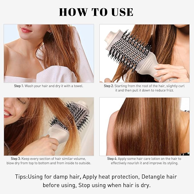 Tome Blow Dryer Brush, 3 Inch Dual Voltage Hair Dryer Brush in one, Hot Air Brush Faster Blowouts with Tons of Volume and Less Frizz