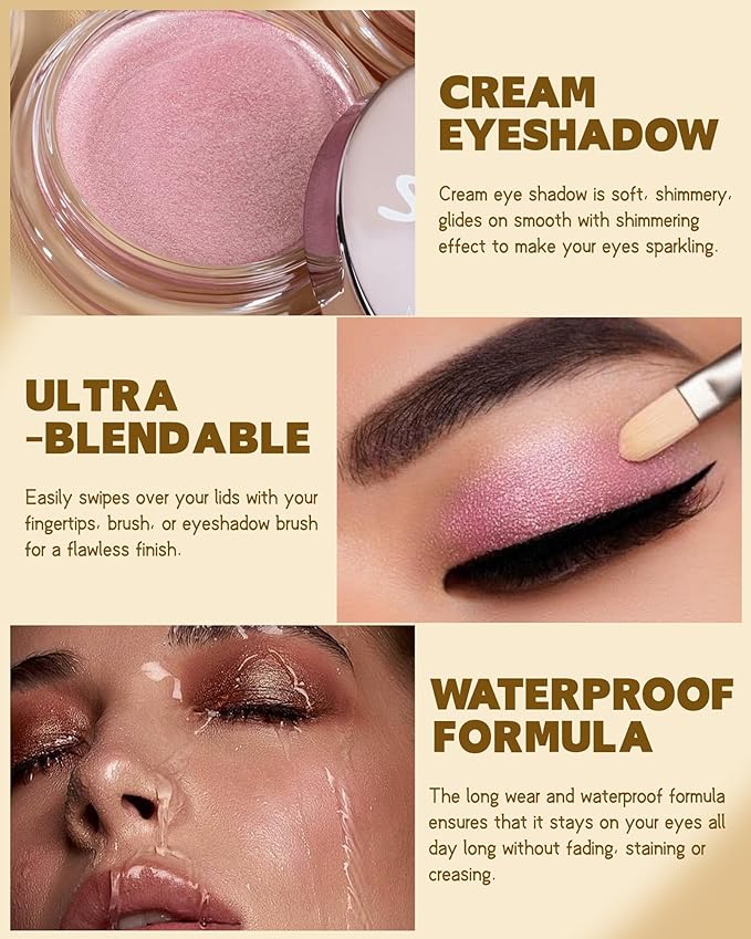 Shimmer Cream Eyeshadow, Ultra-Blendable Glitter Eye Shadow with Moisturizing Formula, Waterproof Long Lasting & Highly Pigmented, Single Creme Eyeshadow Highlighter Makeup for Women-01#Smoky Purple
