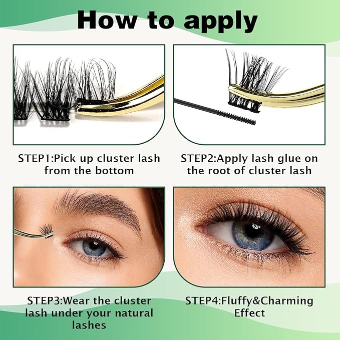 Lash Clusters 96pcs Individual Lashes D Curl 12mm Eyelash Clusters KEYYOU Volume Wispy Lash Extension Soft&Comfortable Easy DIY at Home(Y08,D-12mm)