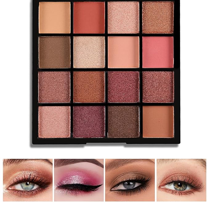 Boobeen Colorful Eyeshadow Palette Makeup-16 Colors, Matte and Glitter Eyeshadow, Bright Eye Shadow Palettes, Blendable, Easy to Build Dramatic Glamour Looks