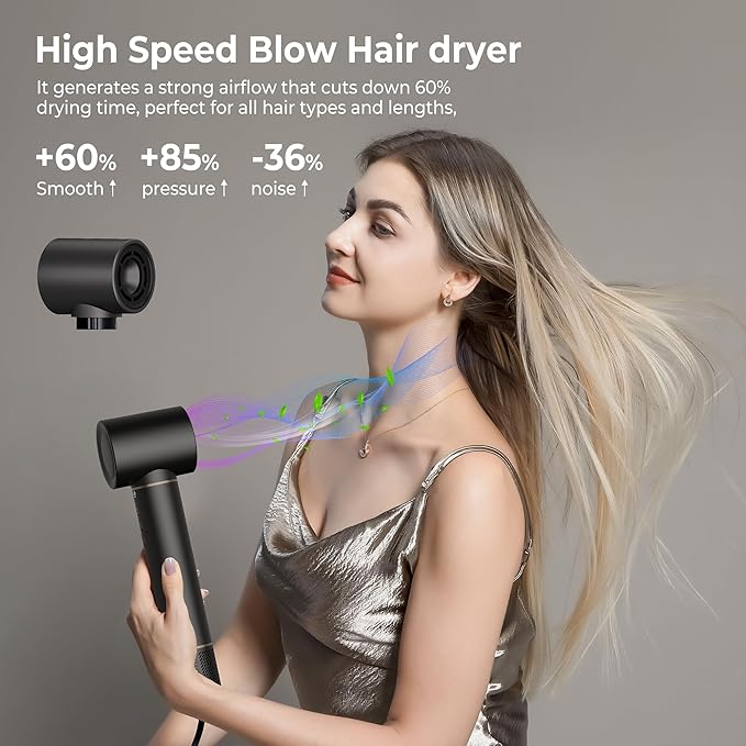 Hair Dryer Brush 5 in 1 Autowrap Hot Air Hair Styler with High-Speed Aluminum Alloy Blow Dryer Brush Volumizing, Straightening & Fast Drying with Negative Ion, No Heat Damage, Black