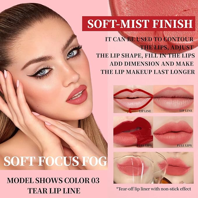 3 in 1 Peel Off Lip Liner Stain Tattoo, Matte Lipstick and Butter Lip Gloss Set, Long-lasting Nonstick Cup Smudge Proof Lip Kits, for Natural Glossy Lip Makeup and Velvet Goth Makeup