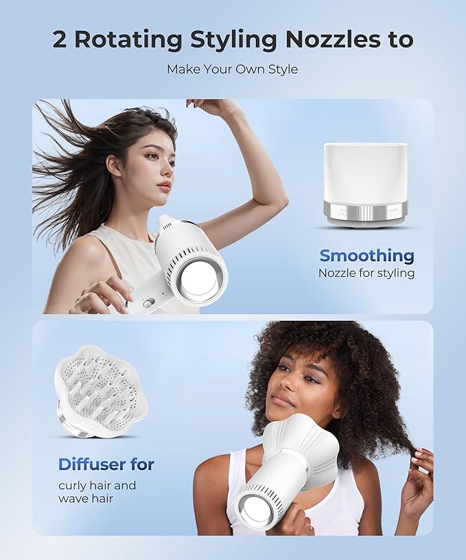 Hair Dryer, 100,000 RPM High-Speed Blow Dryers for Women & Men, Fast-Drying, 500 Million Negative Ions, Heat-Control, Low-Noise with Diffuser & Nozzle, Compact Foldable for Home Travel Use