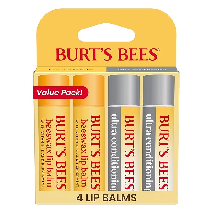 Burt's Bees Back to School Gift Ideas, Lip Balm Beeswax and Ultra Conditioning Lip Balm Pack, Hydrating Lip Moisturizer with Kokum and Shea Butter, Natural Origin Lip Care, 4 Tubes, 0.15oz.