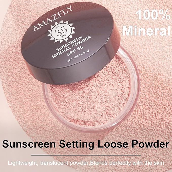 Mineral Setting Powder, SPF 35, Talc-Free Lightweight Loose Powder for a Smooth & Matte Finish - Oil Free, Skin-improving Mineral Blurring Finishing Powder (#04 Pink Setting Makeup)