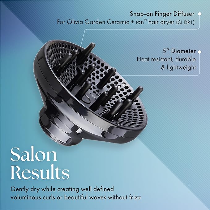 Olivia Garden 1875W Ceramic + Ion Professional Hair Dryer for Men and Women - Fast Drying Blow Dryer - Powerful Ionic Generator - 3 Heat Settings - with 2 Nozzles and Storage Bag - Black