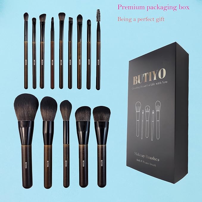 Makeup Brushes Set BUTIYO 14 Pcs Synthetic Foundation Powder Concealers Eye shadows Blush Makeup Brushes with black (14 PCS) FB002