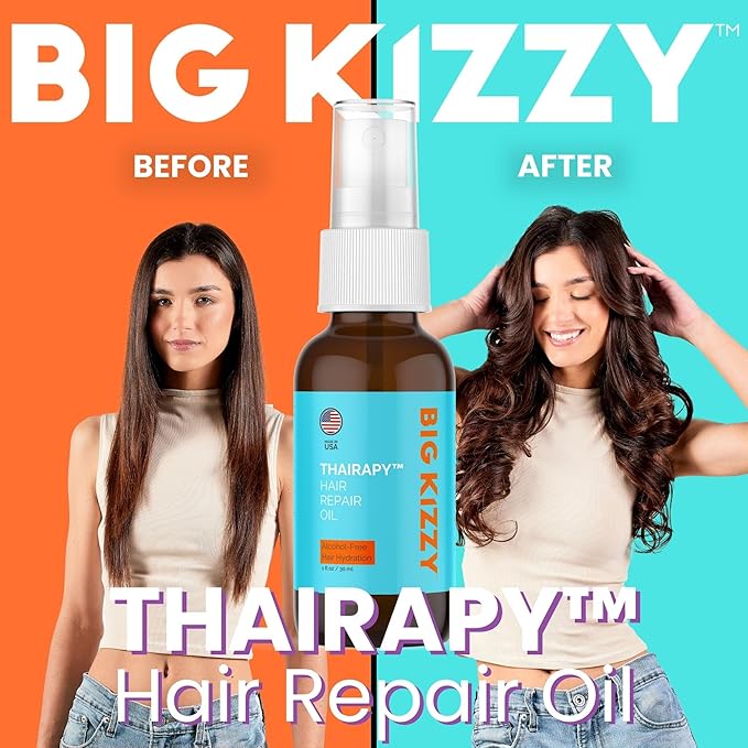 Big Kizzy Thairapy Hair Oil - Ultra Concentrated Serum to Restore & Repair Dry, Frizzy Hair, and Support Healthy Hair Growth. Pure Argan, Marula and Coconut Oil, 1 oz
