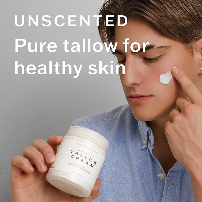 Whipped Tallow Face Moisturizer Pure Suet Beef Tallow Grass Fed Non-Greasy Nourishing Tallow Cream for Sensitive Skin - 4oz