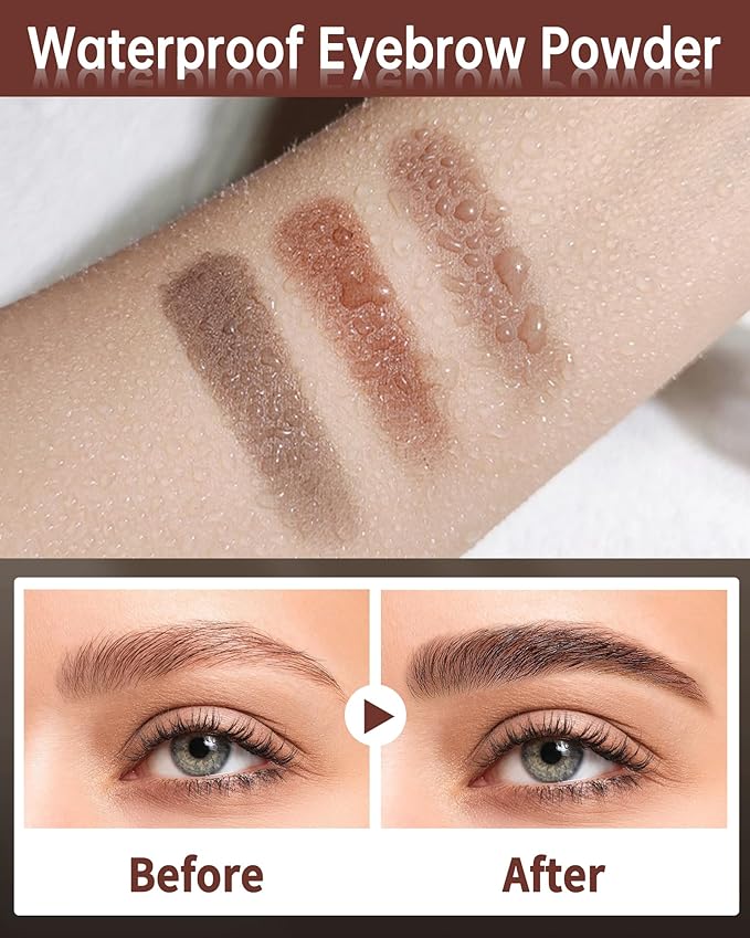 Eyebrow Powder Makeup Kit - Medium/Dark Brown, 2 Color Eye Brow Powder Palette Waterproof Long-Lasting Brow Filler, Lightweight, Easy Blend, Natural Full Look with Brush, maquillaje para cejas-03