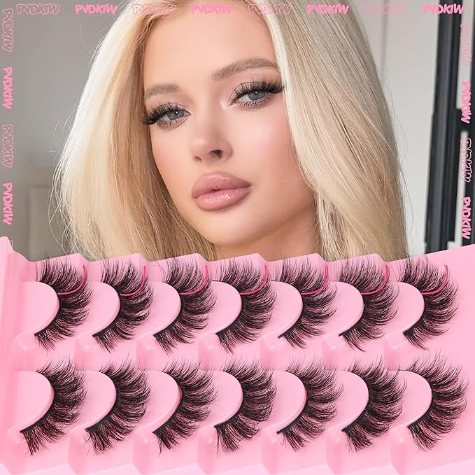 Wispy Lashes Manga False Eyelashes Natural Cat Eye Lahses Strip 8-15mm Fake Lashes Pack Wispy 3D Eyelashes with Cotton Band, 7 Pairs