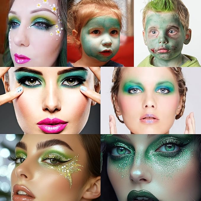 16 Colors Green Glitter Matte Eyeshadow Makeup Palette,Elphaba Witch Costume Eyeshadow Makeup, Forest Green Yellow Colorful Eye Shadow Plattet for Witch Cosplay Halloween SFX Makeup