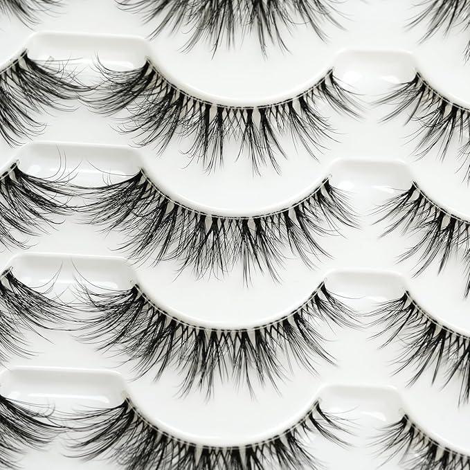 Faux Mink Lashes Fluffy Wispy Natural Look 14mm False Lashes Strip Clear Band 14 Pairs False Eyelashes 3D Full Dramatic Cat Eye Fake Eyelashes by EMEDA(FF4）