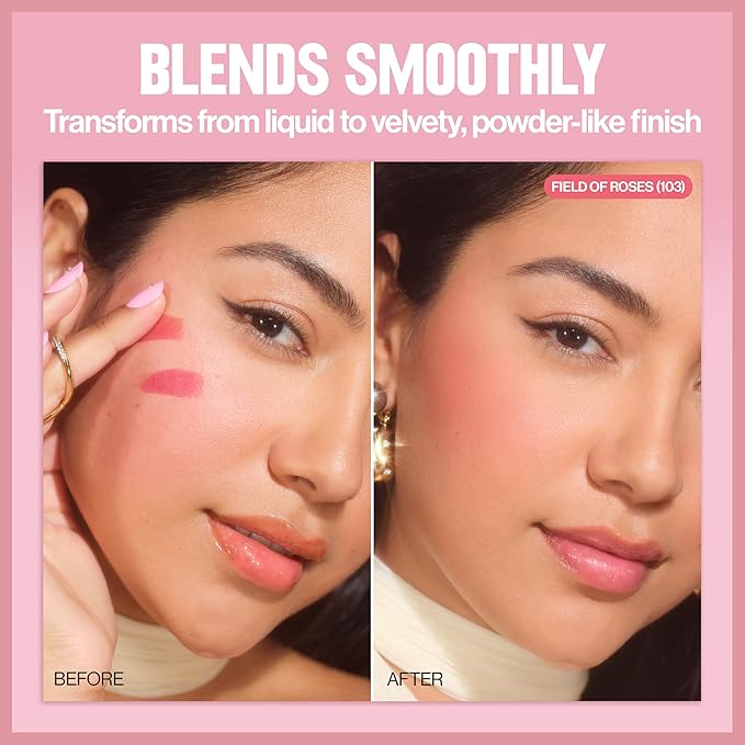 Revlon Glimmer Blush Drops, Liquid Blush for Cheeks, Liquid to Velvety Powder Finish, Glowy, High Pigment, 102 Pink It Over, 0.32 fl oz