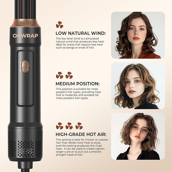 6 in ONE Blow Dryer Brush,Air Curling Iron Round Brush Blow Dryer 800W,Ionic Hair Dryer Brush for Women, Hot Air Brush Hair Styling Tools 100-120V (Black Gold)