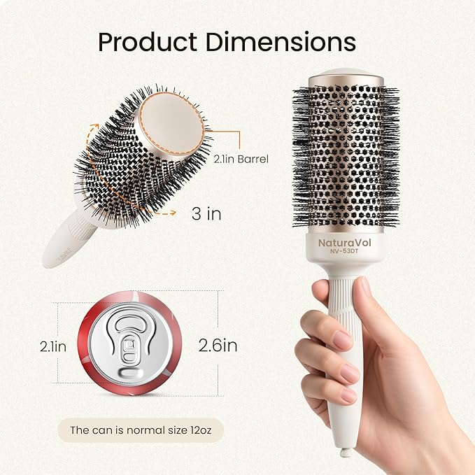 AIMIKE NaturaVol Round Brush for Blow Out, Large Round Hair Brush w/Nano Thermal Ceramic Tech, for Blow Drying & Styling, Boost Volume & Smoothness, with 2 Clips (2.1 Inch Barrel, 3 Inch Bristle)
