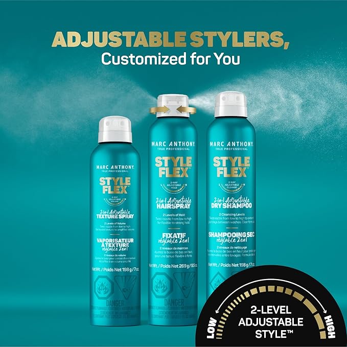 Marc Anthony Texture Hair Spray for Women & Men, Style Flex 2-in-1 Adjustable Texture Hairspray - Low to Extra Hold Styling Spray for Soft, Defined, Thicker & Fuller-Looking Hair Style, 7 oz