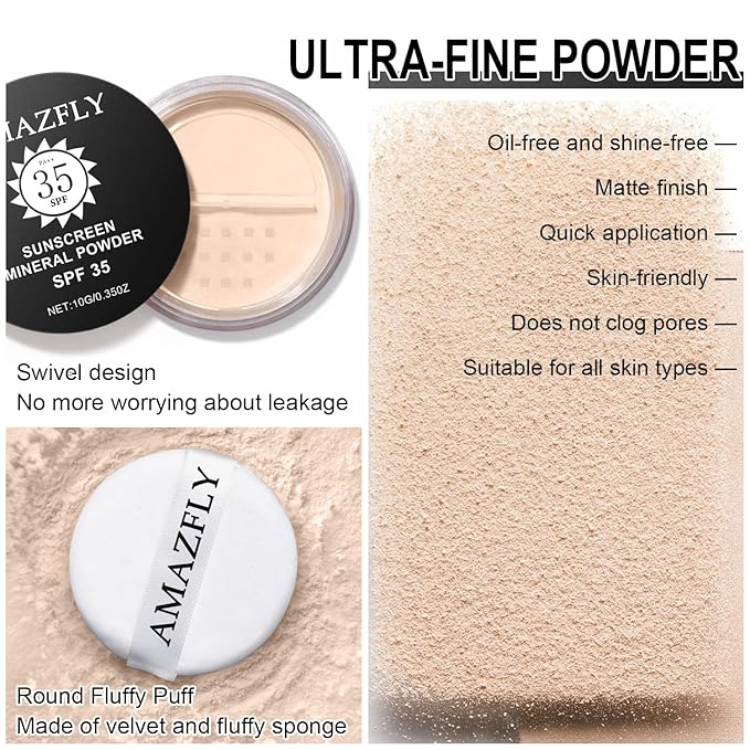Mineral Setting Powder, SPF 35, Talc-Free Lightweight Loose Powder for a Smooth & Matte Finish - Oil Free, Skin-improving Mineral Blurring Finishing Powder (#01 Translucent Setting Makeup)