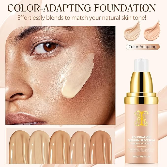 4-in-1 Color-Changing Foundation – Medium Spectrum Shade with SPF 50+ - Anti-Aging, Hydrating, Full-Coverage Foundation Makeup Liquid & Concealer - Ideal for Sports & Dancing –1PC (30ml)