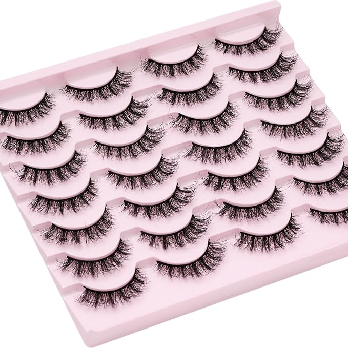 False Lashes Cateye Look Eyelashes - 14 Pairs 12mm Faux 3D Mink False Eyelashes Natural Looking Fluffy Cat Eye Wispy Strip Lashes Pack by EMEDA (ZR01）
