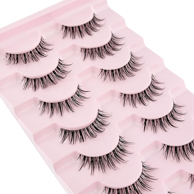 Manga Lashes Yasnai Wispy Natural Look Lashes Anime False Eyelashes Volume Lashes Fake Lashes 13mm Spiky Korean Japanese Asian Cosplay 3D Eye Lashes 7 Pairs Pack