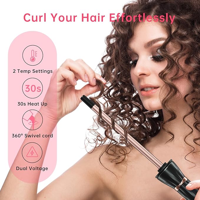 HIRAY 3/8 Inch Curling Iron,9mm Tiny Curling Wand,Ceramic Small Barrel Curling Iron with Adjustable Temperature,Fast Heating,for Short & Long Hair