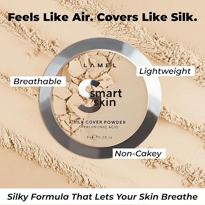 Lamel Smart Skin Silk Compact Powder - Long Lasting Pressed Finishing Powder - Oil Control Makeup, Suitable for Dry Skin, Lightweight Formula - 403 Ivory 0.28 oz