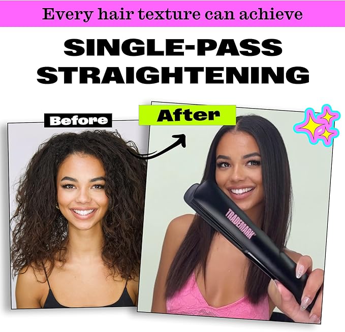 Trademark Beauty Cosmic Flat Iron Hair Straightener, 1 Inch Ceramic Flat Iron, Hair Straightener for All Hair Types Hair, Fast Heating - Black