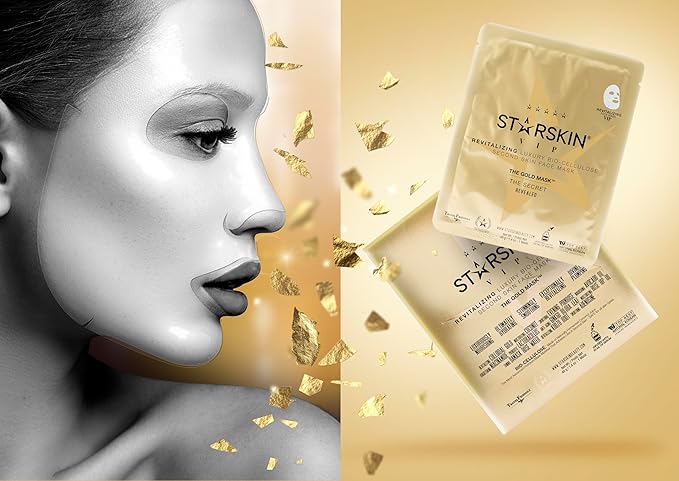STARSKIN VIP Gold Mask Face, Coconut Bio-Cellulose Revitalizing Face Mask for all Skin Types, Korean Skin Care, Instant Hydration and Plump, Moisturizing and Nourishing, K-Beauty (Pack of 1)
