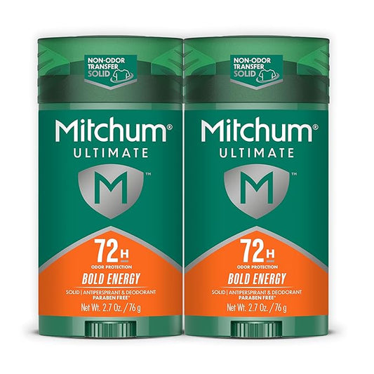 Mitchum Ultimate 72H Odor Protection Men’s Antiperspirant & Deodorant, Invisible Solid, Bold Energy, 2 pack