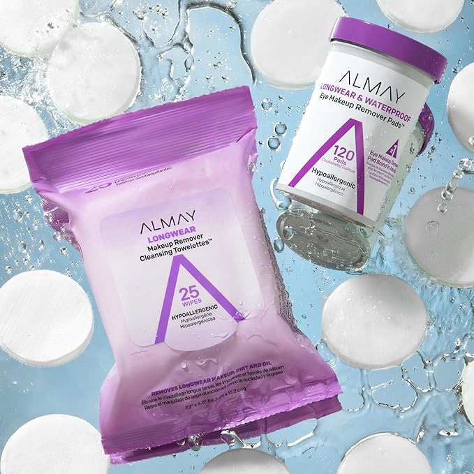 Almay Eye Makeup Remover Pads, Longwear & Waterproof, Hypoallergenic, Fragrance-Free, Ophthalmologist Tested, Stocking Stuffer for Women, 120 count