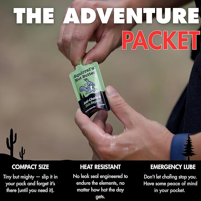 Squirrel's Nut Butter Anti Chafe Adventure Packet | Compact and All Natural Chafing & Skin Care for Athletes, Runners & Adventurers | Thighs, Arms, Pack Straps & More, Original, 9ml