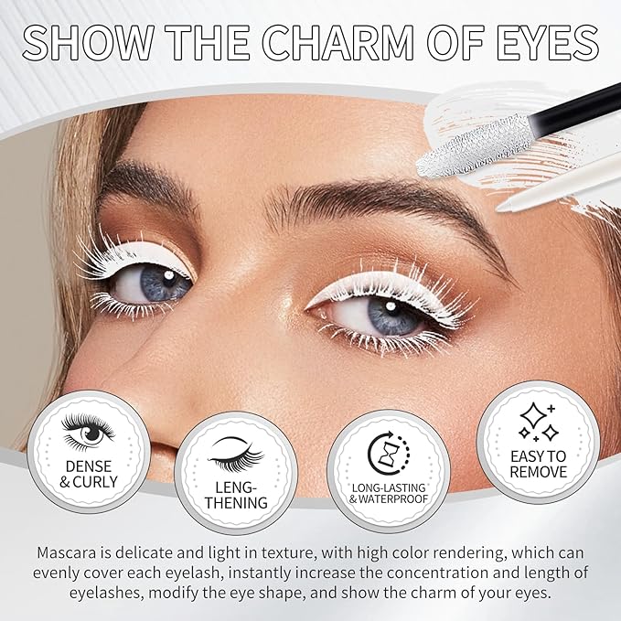 White Mascara and Eyeliner Set,5D Colored Mascara Volume and Length Waterproof,Natural Curling rimel de pestañas,Suitable for Women Eye Makeup