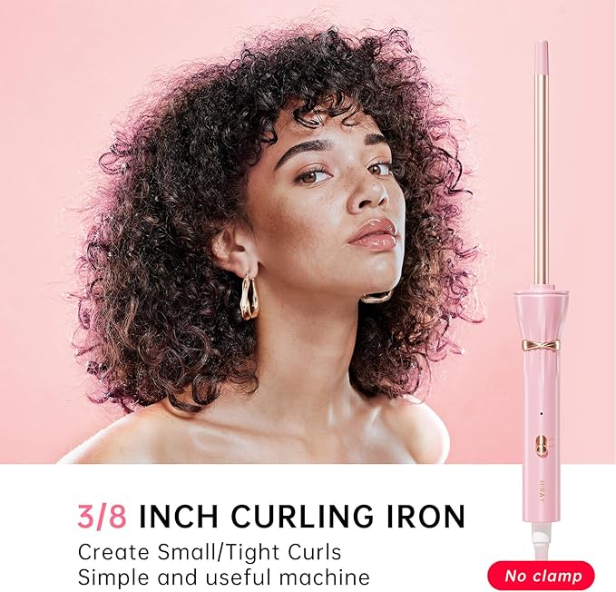HIRAY 3/8 Inch Skinny Curling Iron & Wand, 9mm Mini Barrel for Short & Long Hair, Dual Voltage with 2 Heat Settings, Fast Heat Ceramic Curler