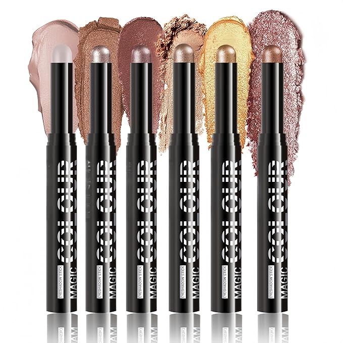 MAEPEOR Eyeshadow Stick Set 6 PCS Highly Pigmented Cream Eyeshadow Pen Waterproof and Long Lasting Shadow Pencil (Set 01)