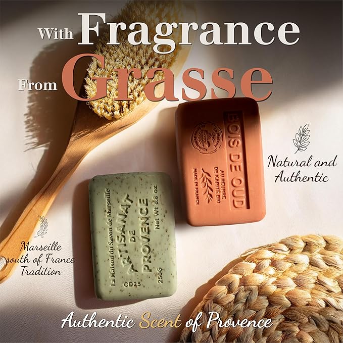 Exfoliating Rose Soap Bars 3xPack – Enriched With Organic Shea Butter - 97% Natural Ingredients - Traditionally Made - French Milled in Provence - Gentle For Skin – 3x8.8 oz - La Maison Du Savon