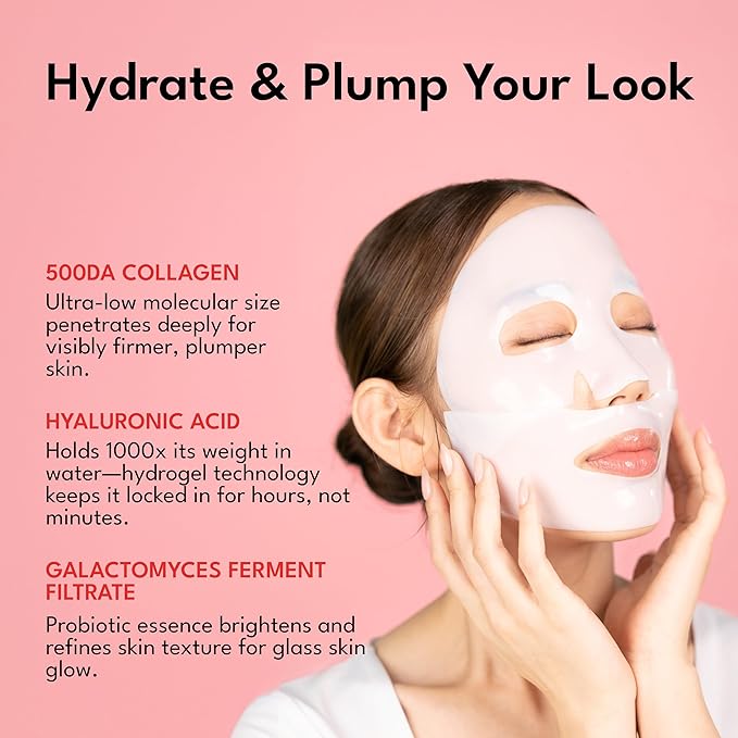 Epielle Deep Hydration BioCollagen Mask 3 Count, Overnight Hydrogel Facial Mask with 500DA Ultra-Low Molecular Collagen, Hyaluronic Acid & Galactomyces Ferment Filtrate, Korean Skin Care