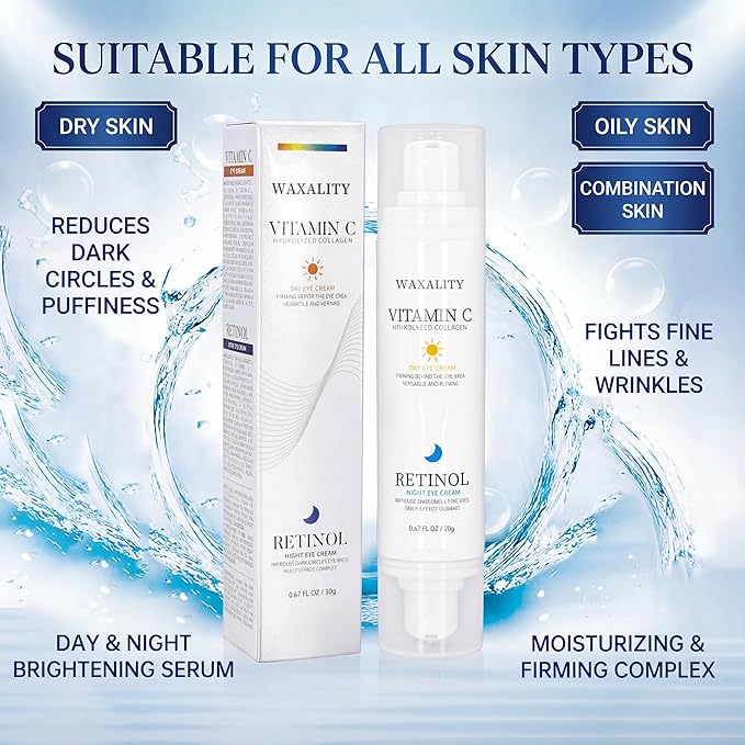 Under Eye Cream Dark Circles, Under Eye Skin Treatment Cream Reduces Puffiness, Fine Lines, Wrinkles and Eye Bags, Day & Night Brightening, Moisturizing & Firming Eye Serum with Vitamin C & Retinol