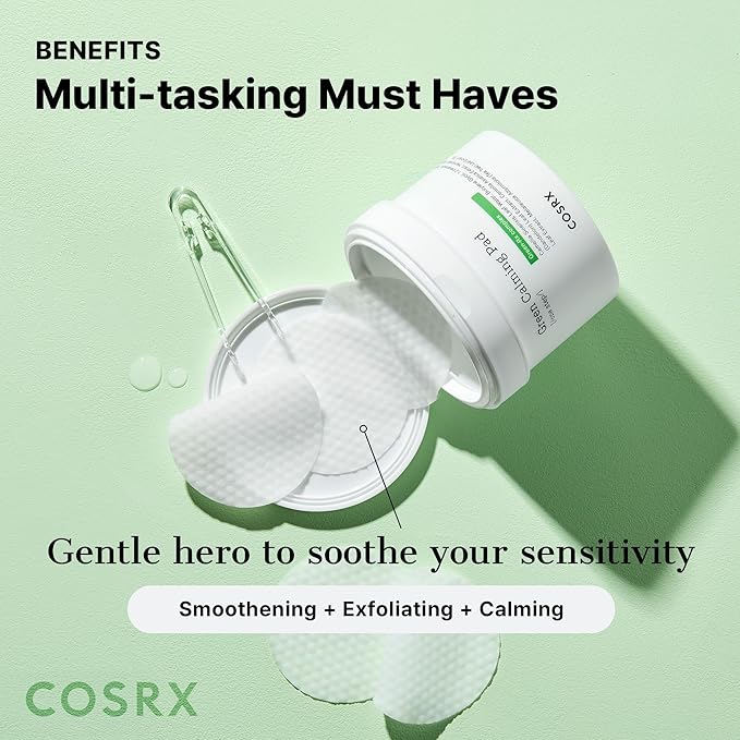 COSRX Green Calming Pads, 70 Sheets, Exfoliating Pads for Sensitive & Irritated Skin, Soothingm Hydrating, Refreshing, Korean Skin Care, Stocking Stuffers, Holiday Gifts,Gifts For Women
