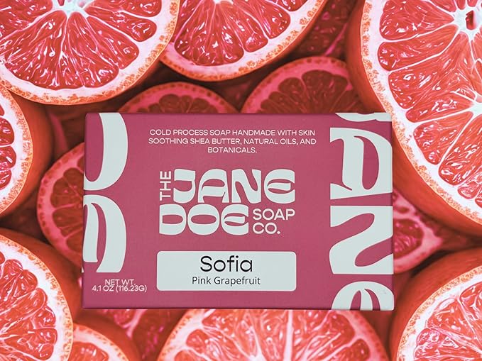 Natural Handmade Cold Process Bar Soap - Made with Olive oil, Coconut oil, Castor, Shea Butter, and Kaolin Clay-Plant Based, Vegan, Moisturizing, Hand/Body Soap! 1 Bar (Sofia Pink Grapefruit)