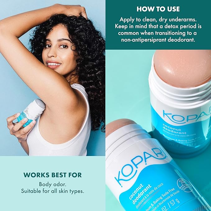 Kopari Aluminum Free Coconut Deodorant, Non Toxic & Clean Plant-Based, No Parabens or Baking Soda, Long Lasting Protection, Original & Charcoal 2 Pack